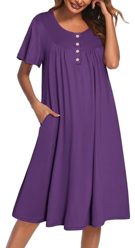 Ekouaer Vestido de casa para mujeres con bolsillos de manga corta Moo Moos Camisones de talla grande Estampado floral Vestidos Mumu, Violeta intenso, XXL