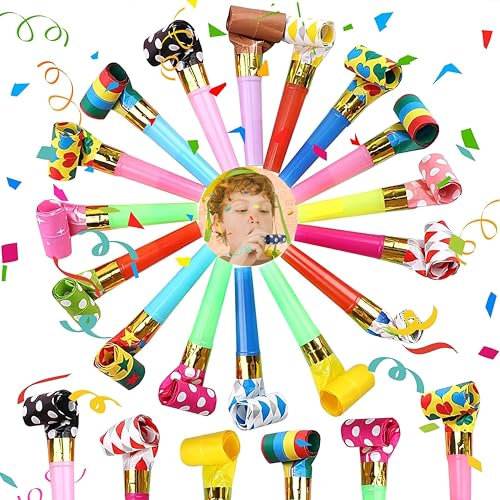 Tröte,Trompete Kinder,20 Stück Farbig Gemischt Tröten,Kinder Trompete Laut Partytröten,Krachmacher zum Anfeuern Lustige Spielzeuge für Neujahr Geburtstag Party Party Weihnachten für 14+ Jahre Alt