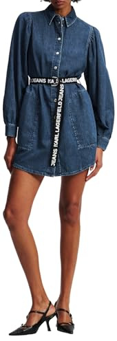 Karl Lagerfeld Jeans Donna Puff Sleeve Denim Dress Washed Dark Blue S