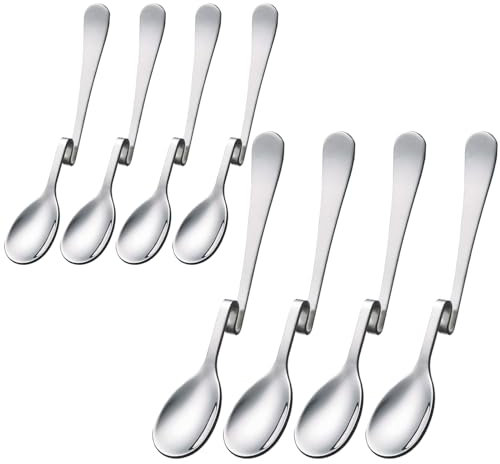 Edelstahllöffel mit Gebogenen Griffen, 8 Stück Longdrinklöffel mit Knick, Latte Macchiato Löffel Edelstahl, Kaffeelöffel, Honiglöffel mit Gebogenen Griffen, Für zu Hause, im Büro