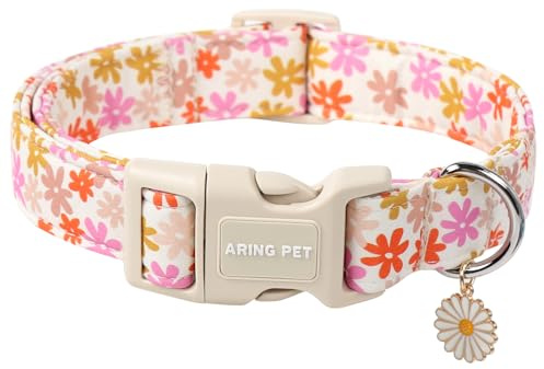 ARING PET Collare estivo per cani, collare per cani con fiori colorati stampati, collare floreale in cotone con fibbia in plastica a sgancio rapido per cani maschi e femmine