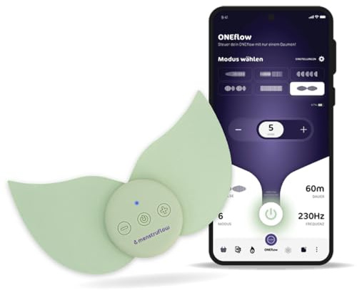 ONEflow Massagepad för din menstid – elektriska massagepulser med flödeskudde och fodral, upp till 10 timmars batteri, ljudlös, med menstruflow app