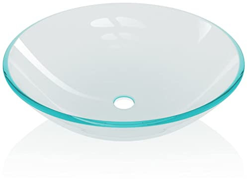 Lavandino da bagno, in vetro temperato, facile da usare, con foro di scarico, 42 x 13 cm, trasparente, per installazione sopra il bancone