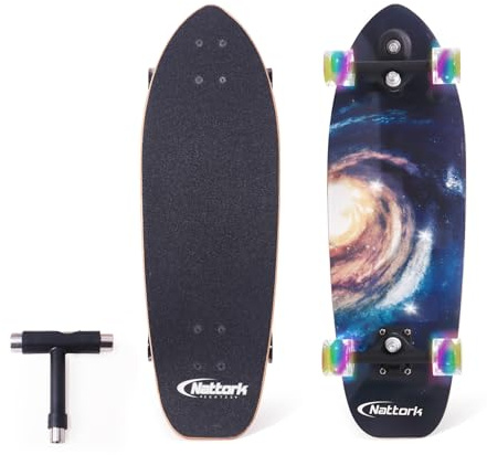 Nattork Complete Skateboards 29 x 9 Kids Skateboard Cruiser Skateboards for Beginners Double Kick Deck Concave Girls Skateboard with Maple Wood (Black Hole)