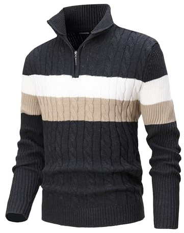 CoXuantion Maglioni Uomo Collo Alto Pullover 1/4 di Zip Casual Maglione Soft Warm Pullover a Maglia Invernale Manica Lunga Leggera Classico Sweater XL,Grigio