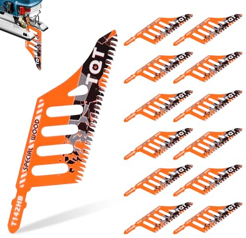12 Piezas de Sierra de Calar Profesionales para Corcho, Madera Contrachapada, Tablero de Fibra, Hoja de Sierra de Calar de Corte en T compatibles con Dewalt、Bosch 11 TPI (Diseño Impreso)