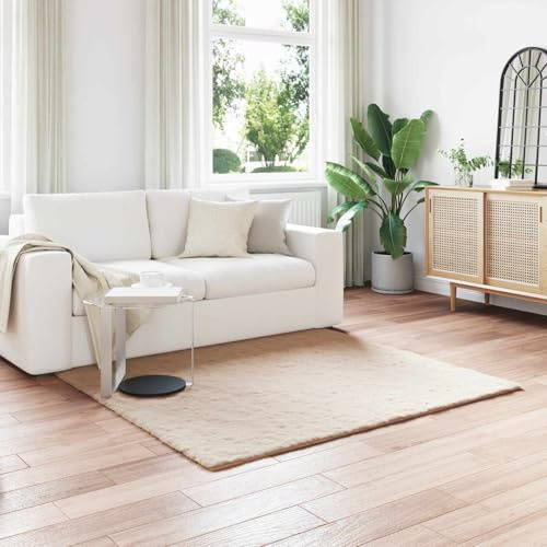 Tonture Olite fuskpäls matta, taupe, 160 x 160 cm, mjuk polyestergolvmatta, fluffig vardagsrumsmatta, sovrumsmatta för mysig dekor, lyxig Flokati-matta