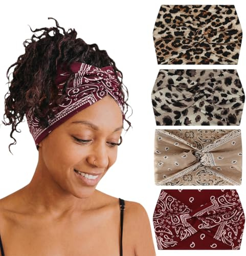 4 Pezzi Fascia Capelli Donna, Fasce Per Capelli Donna, Fascia Per Capelli Leopardata Boho, Elastica Yoga Fascia Per Capelli, Fascia Capelli Skincare, Per Yoga, Sport, Decorazione