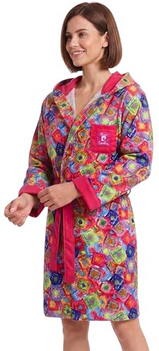 o-day Pierre Cardin Accappatoio Donna Microfibra Leggero Salvaspazio con Manica a Risvolto Cappuccio e Cintura S-XL (IT, Testo, L, Regular, Regular, Square)