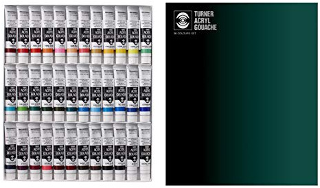 Turner Acrylic Paint Set Artist Acryl Gouache - Super Concentrated Vibrant Acrylics, Fast Drying, Velvety Matte Finish - [Set of 36 | 20 ml Tubes]