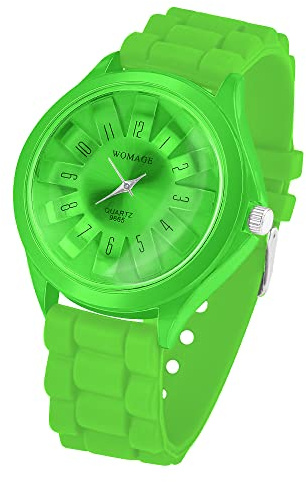 Taffstyle Unisex Armbanduhr Analog Quarz mit Silikon-Armband Metall Sportuhr Damen Herren Uhr Grün