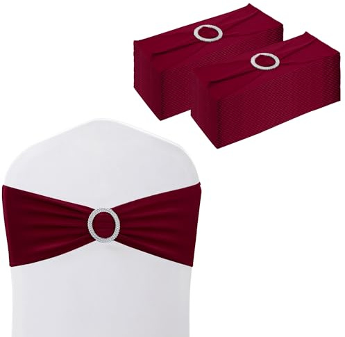 Trimming Shop Fasce per sedia in elastan con fibbia scorrevole – Fasce elastiche per sedie per matrimoni, feste, cerimonie, banchetti e decorazioni per ricevimenti, bordeaux, 25 pezzi