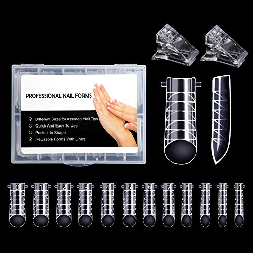 BNG 120 PCS Dual Nail Forms System Acrylic Nail Gel Extension Flat Square Full Cover Nail Mold Tips with 2 Pcs Clips for Nail Art Salon