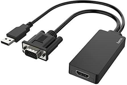 Hama VGA und USB auf HDMI Adapter, Full HD 1080p (VGA und USB Stecker, HDMI Buchse, Adapter zum Anschluss von PC, Laptop, Computer mit VGA an Monitor, TV oder Beamer mit HDMI-Anschluss, Konverter), 00200342, Schwarz