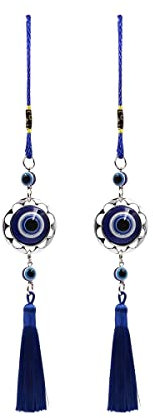 JNNJ Breloque De Voiture Oeil Maléfique Bleu, Rétroviseur Décoration Perlée De Mauvais Œil, D'intérieur Protection Bénédiction Cadeau Perles Verre Pendentif, Pour Véhicule(Cercle)