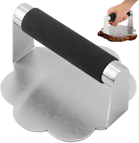 Hamburgarpress, 14 cm grillpress, hamburgarpress i rostfritt stål, kraftig hamburgarsmasher, grilltillbehörssats – perfekt för grillmatlagning med platt topp