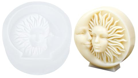 Teksome Molde de Silicona con Cara de Sol,Molde de Silicona con Cara de Luna - Novedosos moldes para Velas con Cara de Sol y Luna para Hacer Velas,Molde de fundición de Resina epoxi, moldes de jabón