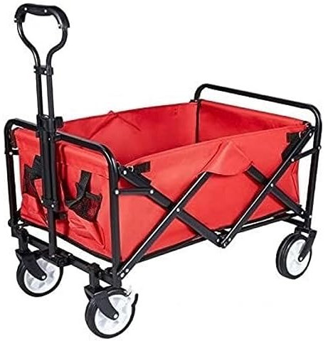 Strandwagen Bollerwagen Klappbarer Tragewagen, Zusammenklappbarer Wagen, Campingwagen, Zusammenklappbar, Für Den Außenbereich, Garten, Sport, Tragewagen, Garten Handwagen Campingwagen ( Color : Rood )