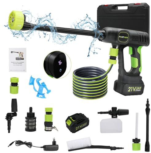 Akku Hochdruckreiniger kabelloser mobiler Reiniger pistole mit 3.0ah Akku, 40bar 580psi 5 m Schlauch Ladegerät Autoreinigungswerkzeug Tragbarer Akku-Druckreinigerpistole für Gartenhaustier Bewässerung