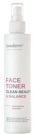 swederm FACE TONER ansiktsvatten fuktgivande toner med aloe vera lindrande ansiktstoner för torr hud utan alkohol med sprejmedel ansiktsrengöring, naturlig ansiktsvård 200 ml