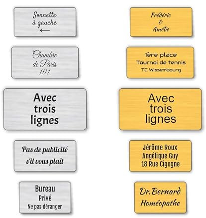 Plaque boite aux lettres, étiquettes de porte personnalisables, enseigne autocollante nom personnaliser - avec 3 ligne - argent/or - Différentes tailles au choix - plaquette de sonnette -
