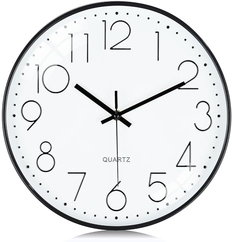 Lafocuse 30cm Reloj de Pared Blanco Silencioso, 3D Números Moderno Reloj Cocina Pared Fácil de Leer, Decorativo sin Tictac para Salon Dormitorio Oficina
