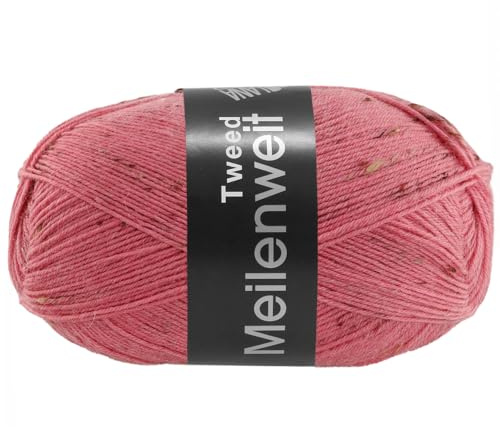 Lana Grossa MeILENWEIT 100 g TWEED 4 gomitoli di lana per calze, 420 m, colore: 175 – rosa garofano
