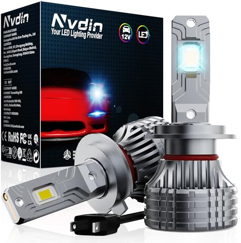 Nvdin bombillas h7 led 60000lm, lámpara de alta potencia para coche y moto, luz de 12v para luces largas o cortas, 6000k blanco intenso