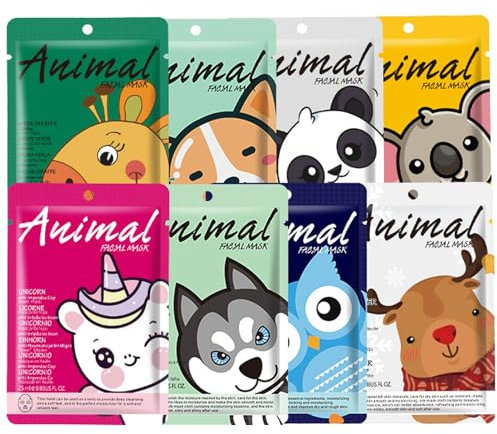 ARCHIDATE 8 Stück Tuchmasken Gesicht - Feuchtigkeitsspendende Gesichtsmaske - Gesichtsmasken Set für Frauen - Masken Beauty Produkte - Sheet Mask Beauty Set Damen - Tuchmasken Set Teenager Mädchen