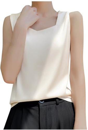 HAOLEI Women Silk Tank Tops UK Clearance Sexy Soft Square Neck Vest Top Loose Fit Summer Satin Camisoles Sleeveless T-Shirt Dressy Blouse Spaghetti Strap Basic Ladies Cami Shirt Size S-3XL