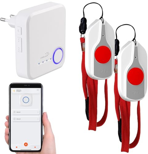 CASAcontrol sistema chiamata di emergenza per la casa: Set di pulsanti SOS, 2x trasmettitori, 1x ricevitore (chiamata emergenza per anziani, pulsante su cellulare, casa)