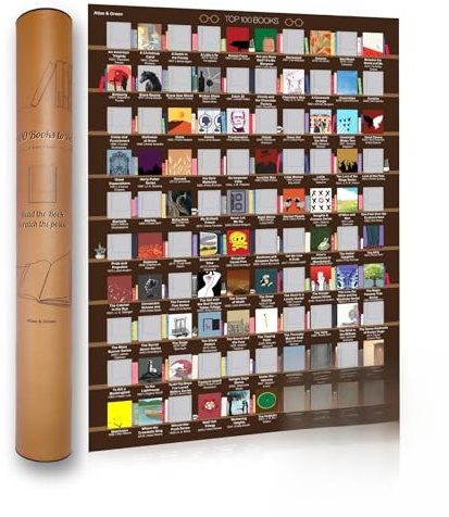 Atlas & Green Top 100 Books Poster. Top 100 Scratch Off Book Poster Gift Tube Movie Posters Stickers
