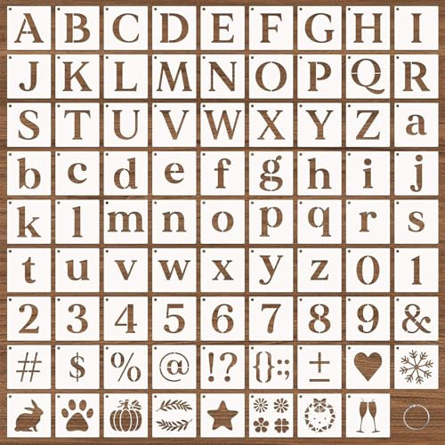 Cyberwork 80pcs stencil grandi per lettere,7 cm,stencil numeri riutilizzabili,lettere e numeri,per design tessile,insegne in legno,pittura e fai da te Modelli di disegno con alfabeto e numeri inglesi