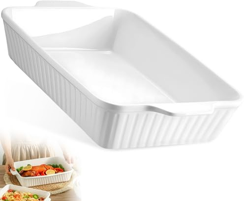 3.8L Grandi Pirofila Ceramica con A Doppia Maniglia, 38x23x7.3cm Teglie Forno Resistente Calore Multifunzionale Adatto Microonde e Lavastoviglie per Cucinare Brownie Banchetti Mac e Formaggio