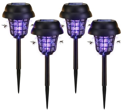 Confezione da 4 zapper solari per insetti, impermeabili, per esterni, elimina zanzare e insetti volanti, per tarme, moscerini, mosche, trappola ad energia solare per cortile, giardino, patio, campo da