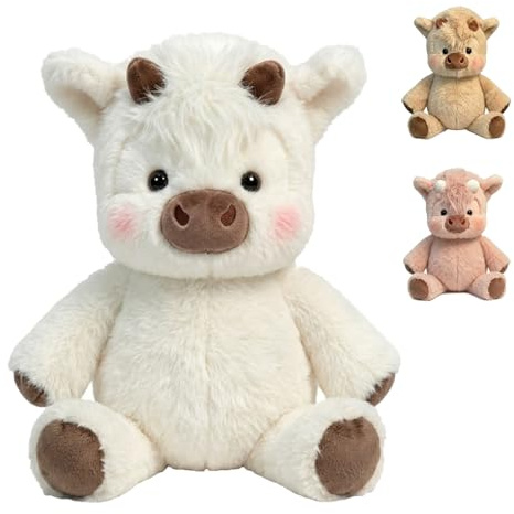 Generico Peluche che Corre Mucca 45/60cm - Cuscino Morbido e Soffice per Casa - Pupazzo che Cammina a Forma di Vitello (Bianco,45cm)