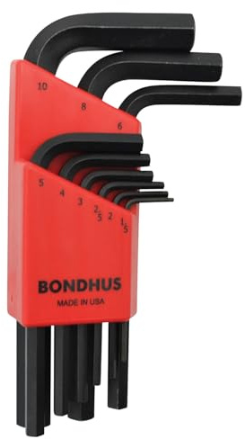 Bondhus 12299 Set of 9 Hex L-wrenches, Short Length, sizes 1.5-10mm