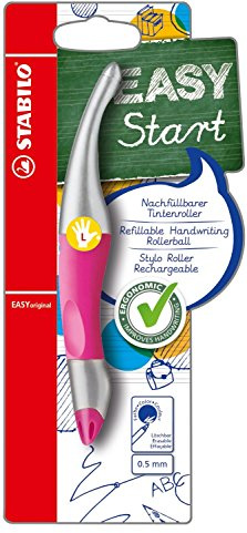 STABILO - Ergonomischer Tintenroller für Linkshänder - EASYoriginal metallic in neonpink - blau (löschbar) - inkl. Patrone