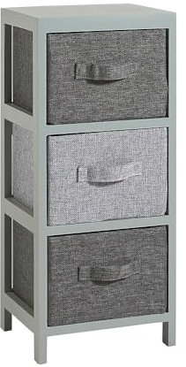 Home Source Chest of Drawers Storage Unit, Fabric Basket, Grey Wooden Tallboy Organiser, 3 Drawer