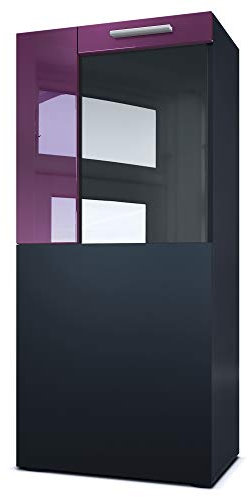 Vladon Stand-/Hänge Vitrine Movie, Schwarz matt/Brombeer Hochglanz - Moderne Glasvitrine - (BxHxT): 50,5 x 111 x 32,5 cm