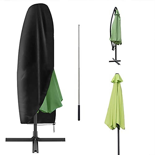 YuYo Housse de Parasol, Couverture de Parasol Déporté 2-3M Imperméable Housse de Protection pour Parasol Déporté de Jardin Noir Couverture de Parasol avec Une Tige, 265 x 30 x 80/46 cm