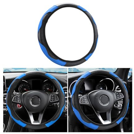 CGEAMDY Coprivolante Auto Universale, Antiscivolo Traspirante Volante Cover in Pelle Microfibra, Diametro 37-38cm Cuciture Elasticizzato Colore Volante Protettore, Accessori Auto Interno (Blu)
