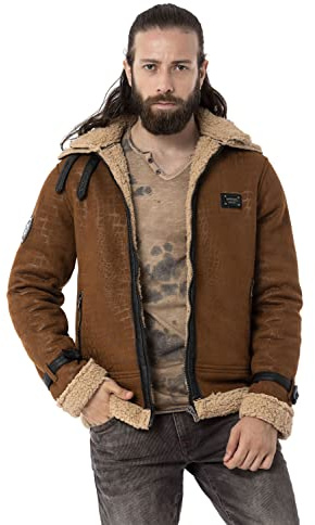 Cipo & Baxx Veste en daim pour homme en cuir synthétique doublé en fausse fourrure CJ286, marron, XL