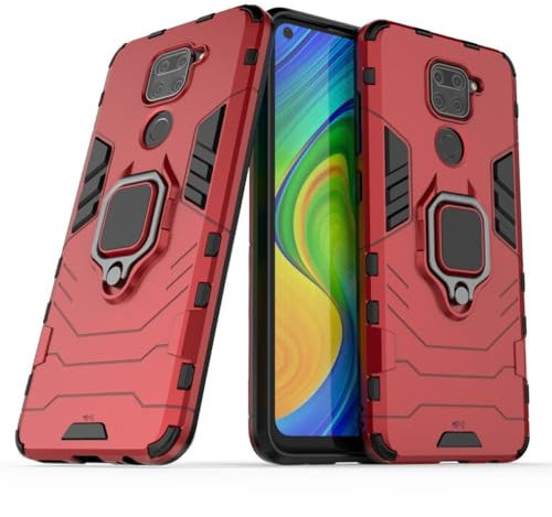 Max Power Digital Funda para móvil Xiaomi Redmi Note 9 Carcasa Magnética con Anillo Imán Híbrida Antigolpes Resistente Rígida Dura [Tecnología de Absorción de Golpes] (Xiaomi Redmi Note 9, Rojo)