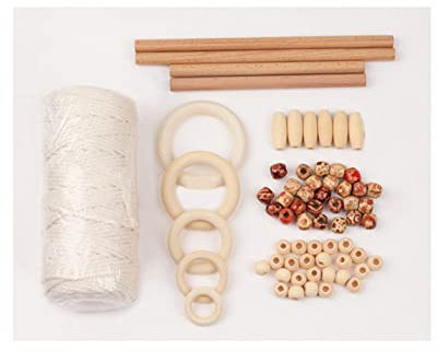 Makrame Kit 1 set makramé sladd naturlig bomullsrep med träring träpinne för gör-det-själv bitring makramé kit vägghängande växthängare gör-det-själv makramé kit (färg: 5)