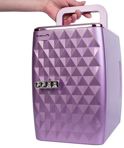 Wellness 4L Drinks or Beauty Cooler with Shelves for Temperature Controlled Makeup Storage or Drinks Cooling Includes Portable 12v Car Charger - Diamond Purple