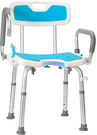 Randaco Duschstuhl mit Armlehnen Abnehmbar,Duschhocker für senioren,Höhenverstellbarer Duschhocker mit Rutschfesten Gummifüßen,Maximale Belastung 136 Kg,Komfortabler Duschsitz