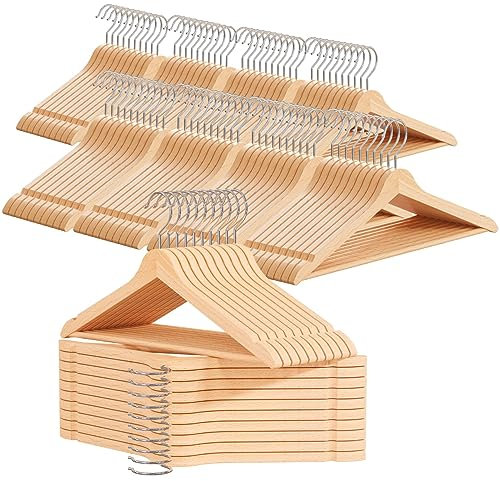 OGIVO Kleiderbügel Holz – 100er Set Holzbügel für Ihre Garderobe – 360° drehbarer Haken – Einkerbungen an den Schultern – Hangers (Natur)