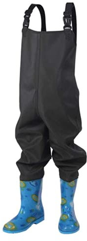 HWBZSZY Kinder wasserdichte Hip Watthosen, Atmungsaktive Strapazierfähige PVC-Angelhose mit Gummi Watstiefel, Leichte Outdoor Chest Waders für Jungen und Mädchen,Blau,32 EU