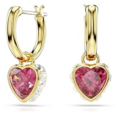 Swarovski Pendientes Chroma, Corazón, Rojos, Baño tono oro